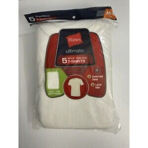NEW Boys Hanes 5 Medium 10/12 White Ultimate Soft T-Shirts